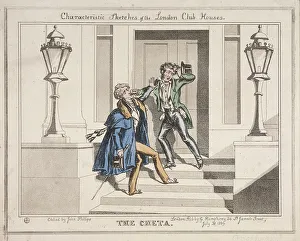 St Jamess Street Collection: View of two drunken revellers on the steps of Crockfords Club, London, 1829. Artist