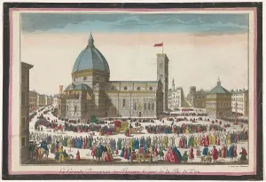 Eucharist Prints: View of the Duomo in Florence with a procession on Corpus Christi