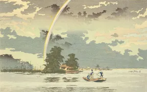 Kiyochika Kobayashi Prints: View at dusk, Hashiba Ferry, Tokyo, c1880. Creator: Kobayashi Kiyochika