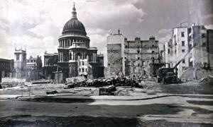 Demolished Gallery: View of east end of St Pauls showing air raid damage in the vicinity, London, c1941