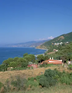 Tyrrhenian Sea Prints: View east along the north coast near Cefalu, Sicily, Italy