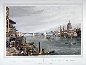 Havell Prints: View of the east side of Southwark Bridge, London, 1820. Artist