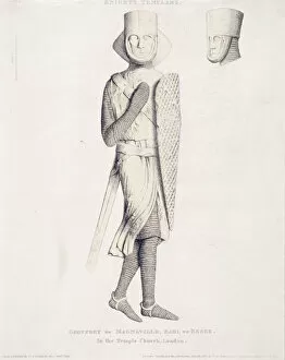 Charles Alfred Gallery: View of the effigy of Geoffrey de Mandeville, Earl of Essex, from Temple Church, London, 1840