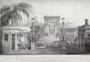 Baynes Gallery: View of the entrance to the suspension bridge at Hammersmith... London, 1827
