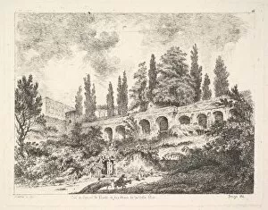 Abbe De Saint Non Gallery: View of the entrance to Tivoli and the walls of the Villa d Este, horsemen approac