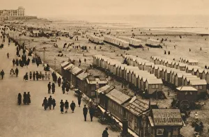 Ostende Prints: View of the Esplanade towards the Palace Hotel and Cabins, c1928