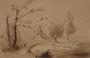 Curved Prints: View of an Estate, mid 19th century. Creator: Alfred Jacob Miller