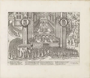 James I Gallery: View of the exterior of Westminster Abbey during the coronation of James I, 1603-1604