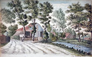 View of farm buildings near a stream in Hackney Wick, London, c1795. Artist