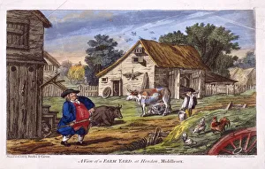 Cows Prints: View of a farmyard in Hendon, in the London borough of Barnet, c1795