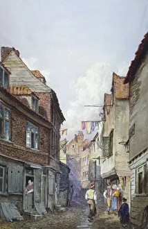 Barker Prints: View of figures in Glean Alley, Bermondsey, London, c1825. Artist: W Barker