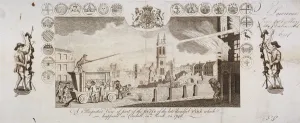 Firefighting Prints: View of fire engines extinguishing a fire in Cornhill, City of London, 25 March 1748