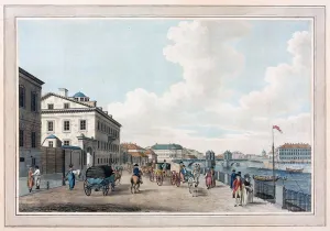 View of the Fontanka Embankment near the Simeon bridge in St. Petersburg