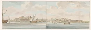 Malta Prints: View of Fort St. Angelo near the port of Malta and Peninsula Senglea