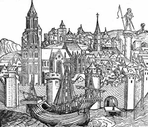 Port Gallery: View of fortified city, 1493