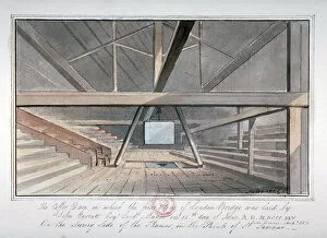 London Bridge Gallery: View of the foundation of London Bridge, 1825. Artist: G Yates