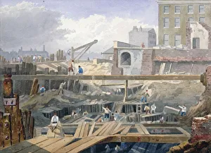 Work In Progress Prints: View of the foundations being dug for the first arch of London Bridge, 1825