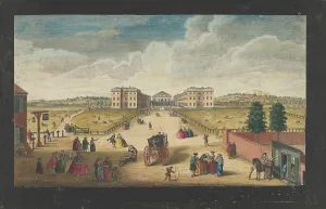 Hoop Game Prints: View of the Foundling Hospital in London, 1751. Creators: Robert Sayer, Fabr. Parr