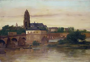 Aged Prints: View of Frankfurt with the Old Bridge from Sachsenhausen, 1858. Creator: Gustave Courbet