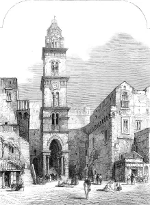 Campanile Prints: View in Gaeta, with the church of St. Erasmus, 1860. Creator: Unknown