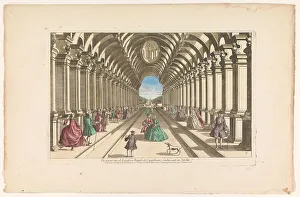 Promenading Prints: View of a gallery leading to a garden in Copenhagen, 1761. Creator: Unknown
