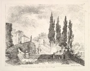 Abbe De Saint Non Gallery: View of the gardens at the Villa d Este in Tivoli, cyprus trees to right