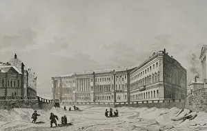 View of the General Staff Building on the bank of the Moyka River Canal, St Petersburg, Russia, 1839 Creator: Traversier