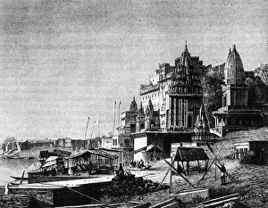 Waterfront Gallery: View of the Ghat of Daceswamedh, Benares, c1891. Creator: James Grant