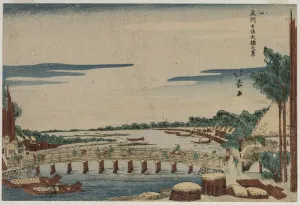 Shotei Hokuju Prints: A View of the Great Bridge at Senju in Musashi Province, c. 1820s. Creator: Shotei Hokuju
