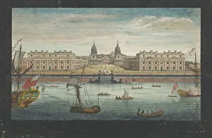 Waterfront Prints: View of Greenwich Hospital on the River Thames at Greenwich, 1751. Creator: John June