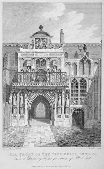 Robert Blemmell Prints: Front view of the Guildhall, looking north, City of London, 1818. Artist: George Hollis