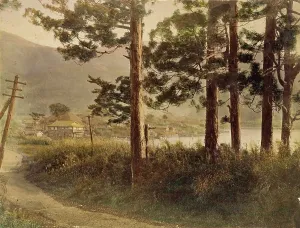 Albumen Print Hand Colored Prints: View of Hakone, 1865. Creator: Unknown