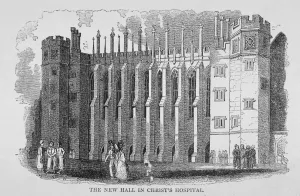 Christs Hospital School Gallery: View of the hall, Christs Hospital, City of London, 1830
