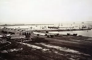 Andalusia Collection: View of the harbor of Cadiz and the railway station in 1895