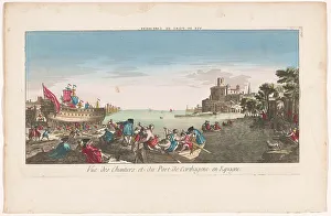 Dockyard Prints: View of a harbor with a shipyard in Cartagena, Spain, 1700-1799. Creator: Anon