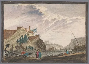Edifice Prints: View of a harbour with rocks, 1700-1799. Creator: Marie-Jeanne Ozanne
