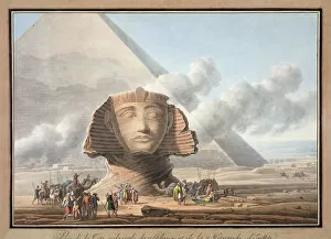 Chephren Gallery: View of the head of the Sphinx and the Pyramid of Khafre, Giza, Egypt, c1790. Artist