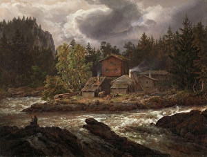 Johan Christian Clausen Dahl Prints: View of Honefossen, 1847. Creator: Johan Christian Dahl