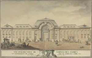 Le Jeune Prints: View of the Hôtel des Fermes Générales du Tabac, 1763. Creator: Jean-Michel Moreau