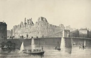 Town Hall Prints: View of the Hotel de Ville and the Pont d Arcole, 1915. Artist: JB Arnout