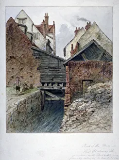 Fleet Ditch Prints: View of the back of a house in Chick Lane, showing Fleet Ditch, City of London, 1844