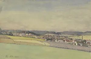 Industrialisation Prints: View of an industrial town amidst fields and forest, 1880. Creator: Theodor Alt