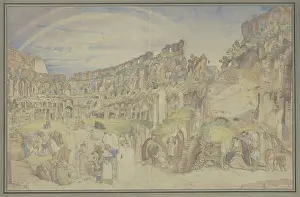 1826 Prints: View of the interior of the Colosseum in Rome with scenes from Italian folk life