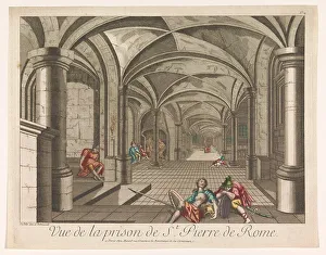 Penitentiary Prints: View of the interior of the Mamertine prison in Rome, 1700-1799. Creator: Anon
