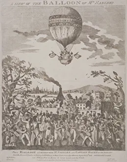 View of James Sadlers balloon over Mermaid Gardens, Hackney, London, 1811. Artist