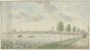 Vanishing Point Prints: View of Kampen from the riverbank, 1770-1810. Creator: Pieter Remmers