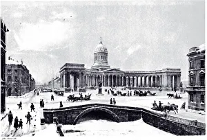 View of the Kazan Cathedral in Saint Petersburg, c. 1850. Artist: Anonymous