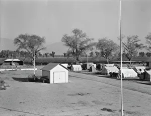 Tent City Prints: View of Kern migrant camp, community center at left