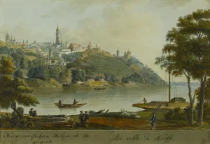 Russian Church Prints: View of the Kiev Pechersk Lavra and Podil, Early 19th cen Artist: Anonymous