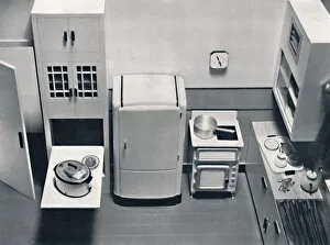 Cooker Prints: View of a kitchen, designed by H. M. V. Household Appliances, 1938